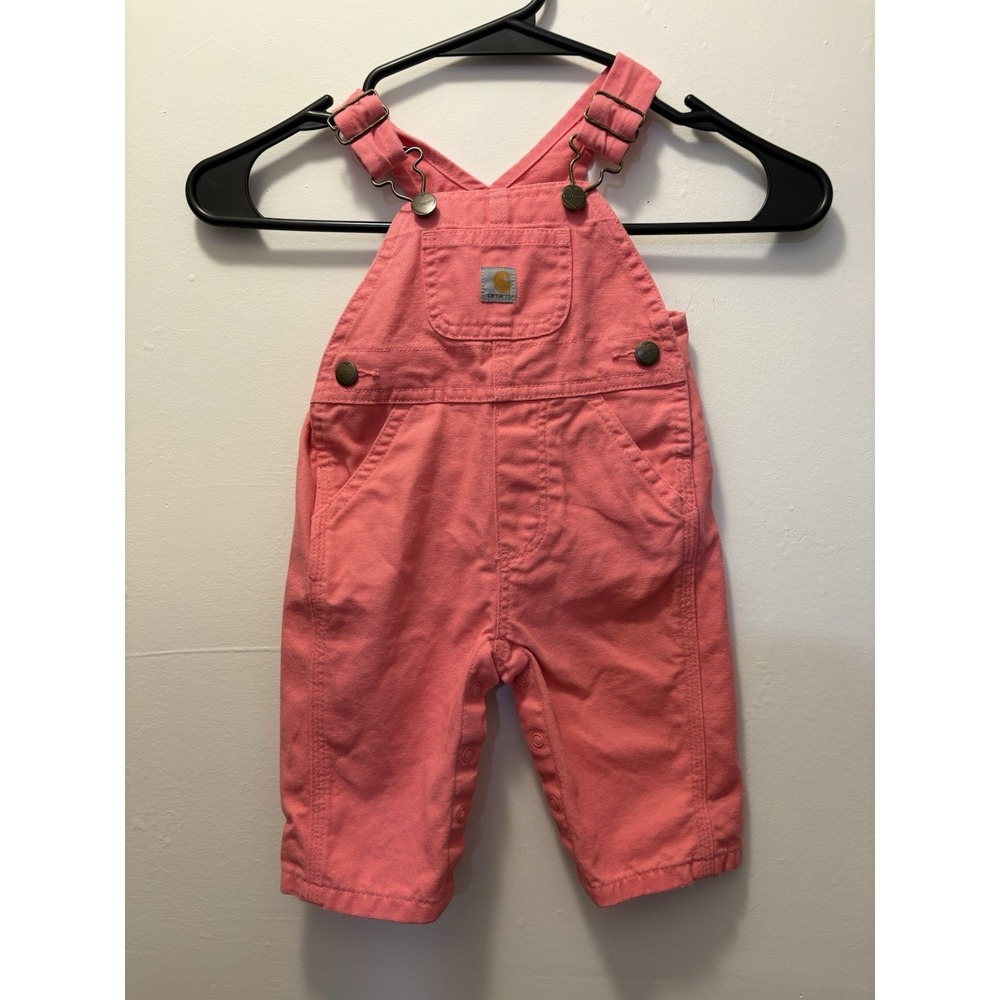 Carhartt Baby Girl Size 3M Pink Bib Overalls Canvas